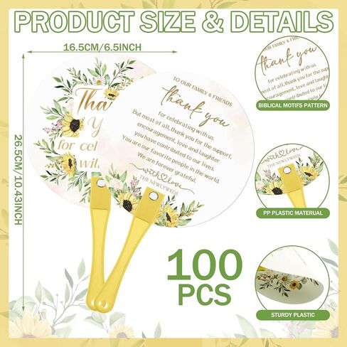 CroBlissful 100 Pcs Wedding Hand Plastic Fans Bulk Handheld Wedding Favor Fans for Guests Thank You for Celebrating with Us Greenery Fan with Handle for Ceremony Bridal Shower Party(Leaf) in Kuwait