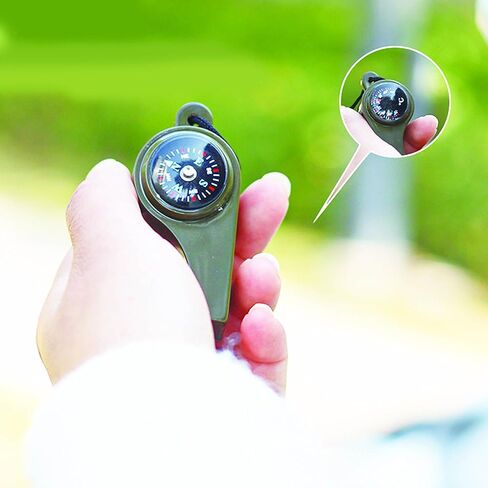 صفارة نجاة للطوارئ من ليتل سيوهي، 2 صفارة 3 في 1 مع بوصلة وصافرة ميزان حرارة مع حبل للتنزه في الهواء الطلق in Kuwait