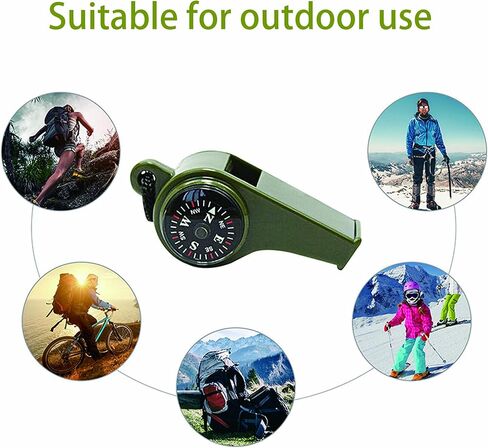 صفارة نجاة للطوارئ من ليتل سيوهي، 2 صفارة 3 في 1 مع بوصلة وصافرة ميزان حرارة مع حبل للتنزه في الهواء الطلق in Kuwait