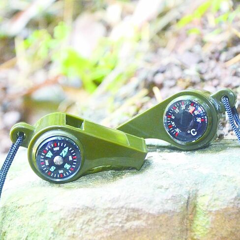 صفارة نجاة للطوارئ من ليتل سيوهي، 2 صفارة 3 في 1 مع بوصلة وصافرة ميزان حرارة مع حبل للتنزه في الهواء الطلق in Kuwait