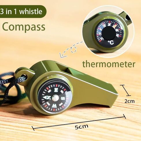 صفارة نجاة للطوارئ من ليتل سيوهي، 2 صفارة 3 في 1 مع بوصلة وصافرة ميزان حرارة مع حبل للتنزه في الهواء الطلق in Kuwait