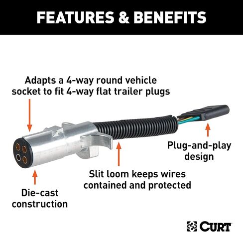 CURT 57444 محول أسلاك دائري من جانب السيارة إلى 4 اتجاهات للمقطورة ذو 4 دبابيس in Kuwait