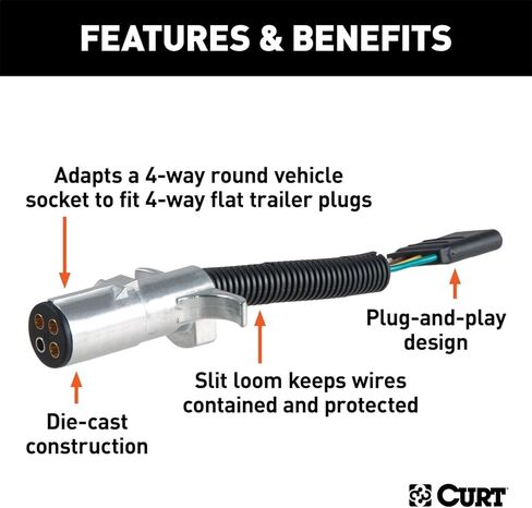 CURT 57444 محول أسلاك دائري من جانب السيارة إلى 4 اتجاهات للمقطورة ذو 4 دبابيس in Kuwait