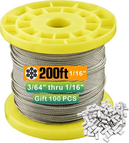 TOYELIU 304 Stainless Steel Clear Vinyl Coated Wire Rope,3/64 Inch Overmolded to 1/16 Inch for Globe String Lights Hanging,Outdoor Light Guide Wire(100ft) in Kuwait