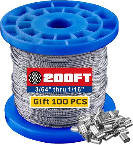 Vinyl Coated Wire Rope 304 Stainless Steel Wire Cable Clear,3/64 Inch Overmolded to 1/16 Inch for Outdoor Light Guide Wire,String Lights,Clotheslines(200ft) in Saudi Arabia