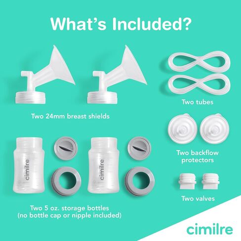 مجموعة تجميع حليب الثدي 24 مم من Cimilre، مجموعة تجميع حليب الثدي ذات الضخ المزدوج لتخزين حليب الثدي، تتضمن دروع الثدي، والصمامات، وحاميات التدفق الخلفي والزجاجات in Saudi Arabia