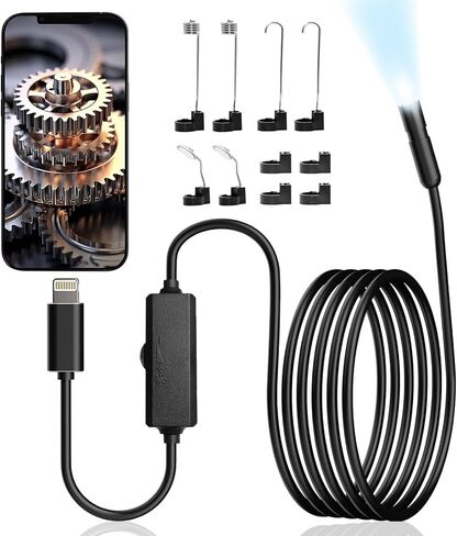 Endoscope Camera with Light Compatible for iPhone, 1920P HD Snake Borescope Camera for iPhone with 8 Adjustable LED Lights, 7.9mm IP67 Waterproof Inspection Pipe Camera with 16.4ft Semi-Rigid Cable in Saudi Arabia