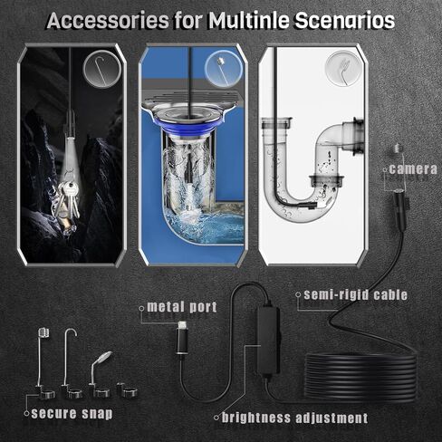 Endoscope Camera with Light Compatible for iPhone, 1920P HD Snake Borescope Camera for iPhone with 8 Adjustable LED Lights, 7.9mm IP67 Waterproof Inspection Pipe Camera with 16.4ft Semi-Rigid Cable in Saudi Arabia