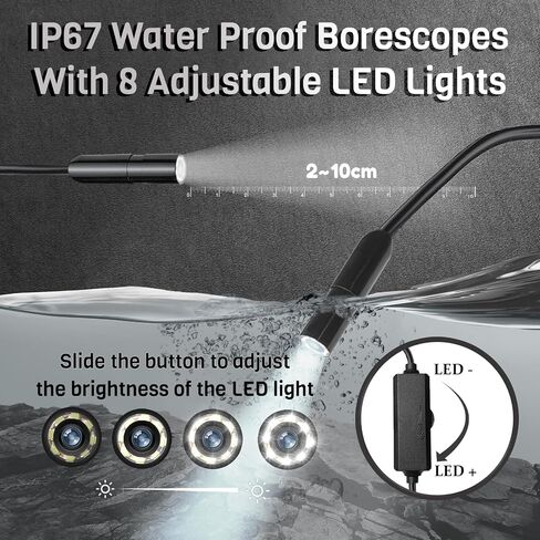 Endoscope Camera with Light Compatible for iPhone, 1920P HD Snake Borescope Camera for iPhone with 8 Adjustable LED Lights, 7.9mm IP67 Waterproof Inspection Pipe Camera with 16.4ft Semi-Rigid Cable in Saudi Arabia