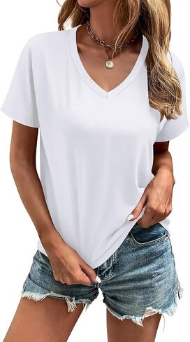 Cosonsen Women's Tops V-Neck Short Sleeve Tshirts Tees Casual Summer Top in Saudi Arabia