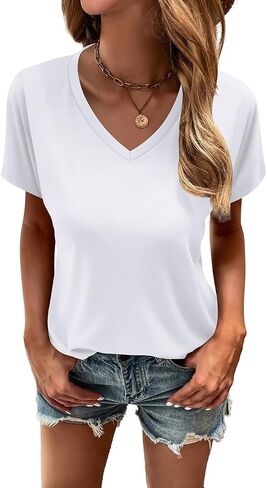 Cosonsen Women's Tops V-Neck Short Sleeve Tshirts Tees Casual Summer Top in Saudi Arabia