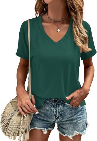 Cosonsen Women's Tops V-Neck Short Sleeve Tshirts Tees Casual Summer Top in Saudi Arabia