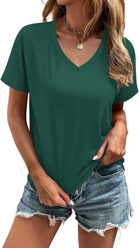 Cosonsen Women's Tops V-Neck Short Sleeve Tshirts Tees Casual Summer Top in Saudi Arabia