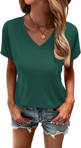 Cosonsen Women's Tops V-Neck Short Sleeve Tshirts Tees Casual Summer Top in Saudi Arabia