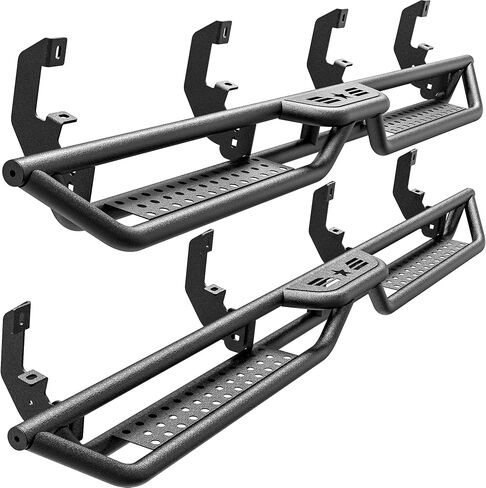 Running Boards Compatible with Chevy Silverado/GMC Sierra Crew Cab 1500 2019-2024(Excl 2019 Ld/Lt), 2500 3500 HD 2020-2024, 6" 2-Stairs Side Step Rails Coated Black Carbon Steel Nerf Bars in Kuwait