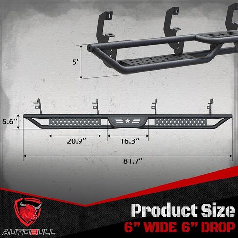 Running Boards Compatible with Chevy Silverado/GMC Sierra Crew Cab 1500 2019-2024(Excl 2019 Ld/Lt), 2500 3500 HD 2020-2024, 6" 2-Stairs Side Step Rails Coated Black Carbon Steel Nerf Bars in Kuwait
