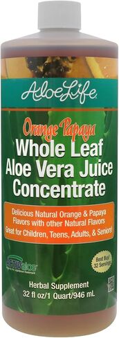 Aloe Life - Whole Leaf Aloe Vera Juice Concentrate, Soothing Relief for Indigestion, Antioxidant Catalyst, Supports Energy & Wellness, Certified Organic Aloe Leaves, Gluten-Free (Orange Papaya, 16 oz) in Saudi Arabia
