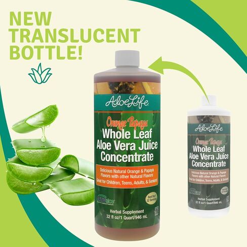 Aloe Life - Whole Leaf Aloe Vera Juice Concentrate, Soothing Relief for Indigestion, Antioxidant Catalyst, Supports Energy & Wellness, Certified Organic Aloe Leaves, Gluten-Free (Orange Papaya, 16 oz) in Saudi Arabia