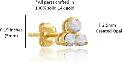 MAX + STONE 14k Yellow Gold Small Created Opal Trio Round Stud Earrings and Pendant Necklace Set for Women | Birthstone Push Backs | 7mm Birthstone on 18 Inch Cable Chain Spring Ring Clasp Bezel in Saudi Arabia
