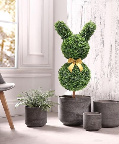 BLONYUVC 36 بوصة شجرة توبياري صناعية على شكل أرنب مقاومة للأشعة فوق البنفسجية مع عقدة من خشب البقس الصناعي لتزيين الشرفة في الهواء الطلق/داخلي 2 PCAK in Kuwait