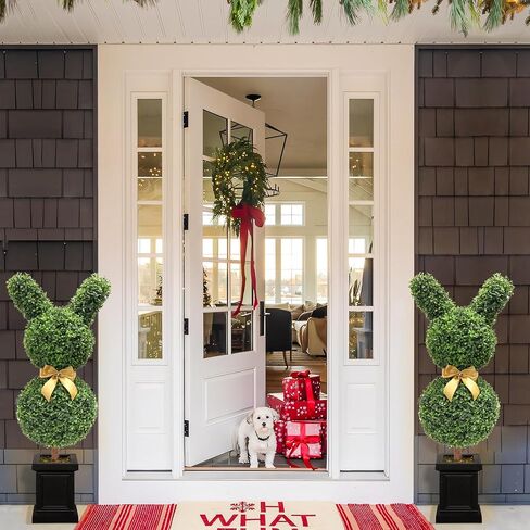 BLONYUVC 36 بوصة شجرة توبياري صناعية على شكل أرنب مقاومة للأشعة فوق البنفسجية مع عقدة من خشب البقس الصناعي لتزيين الشرفة في الهواء الطلق/داخلي 2 PCAK in Kuwait