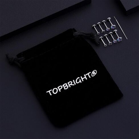 TOPBRIGHT 8 قطع 20 جرام أقراط مسطحة الظهر 316L من الفولاذ الجراحي بدون خيوط الزنمة الغضروف الأنف مسمار دفع دبوس الشفاه مسمار خواتم ميدوسا ثقب المجوهرات لا تسبب الحساسية ملونة in Saudi Arabia