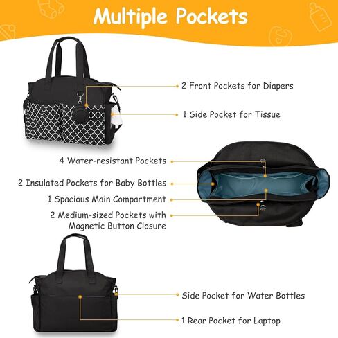 Moclever Diaper Bag Tote Baby Diaper Bag w/14 Pockets 2 Burp Cloths, Multifunctional Diaper Changing Tote Bag in Saudi Arabia