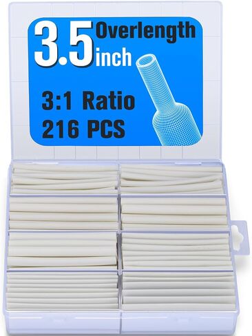 216PCS Heat Shrink Tubing,White Heat Shrink Tubing Kit-Wire Wrap,3:1 Adhesive Lined Shrink Tube,Automotive Industrial Heat-Shrink Tubing- Length 3.54",7 Common Sizes 1/8"-3/4" in Saudi Arabia