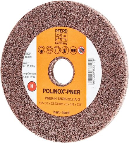 PFERD 48359 POLINOX PNER عجلة كاشطة غير منسوجة موحدة، أكسيد الألومنيوم، قطر 5 بوصة × عرض 1/4 بوصة، فتحة أربور 7/8 بوصة، حبيبات خشنة، 6100 دورة في الدقيقة in Kuwait