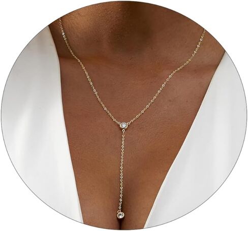 SUFOPE Dainty Y قلادة للنساء، قلادات ذهبية طويلة عصرية 14K مطلية بالذهب الطبقات القلائد مجموعة Dainty CZ Shining Dot قلادة مجوهرات هدية للنساء الفتيات in Saudi Arabia