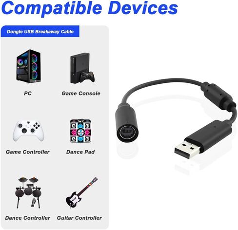 DKARDU Replacement Dongle USB Breakaway Cable, Wired Controller Breakaway Cable Cord Game Controller Adapter for Xbox 360, Black (4 Pack) in Saudi Arabia