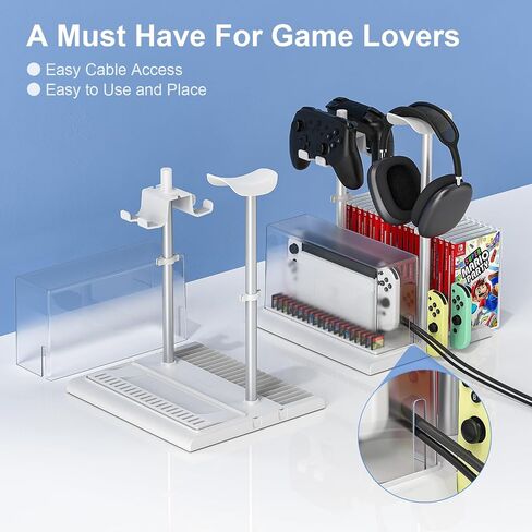 Switch Game Holder with Controller Headphone Stand for Nintendo Switch & OLED (Black), Dust Cover for Switch TV Dock, Switch Game Storage, Video Game Gifts, Gamer Accessories Storage Headset Holder in Saudi Arabia