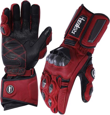 Harssidanzar Leather Motorcycle Gloves for Men and Women,Powersports Carbon Fiber Knuckle Protection Motorbike Gloves KM045 in Saudi Arabia