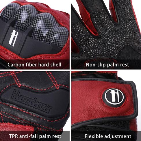 Harssidanzar Leather Motorcycle Gloves for Men and Women,Powersports Carbon Fiber Knuckle Protection Motorbike Gloves KM045 in Saudi Arabia