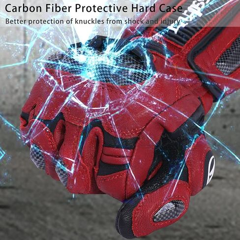 Harssidanzar Leather Motorcycle Gloves for Men and Women,Powersports Carbon Fiber Knuckle Protection Motorbike Gloves KM045 in Saudi Arabia