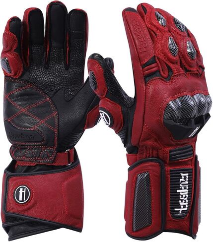 Harssidanzar Leather Motorcycle Gloves for Men and Women,Powersports Carbon Fiber Knuckle Protection Motorbike Gloves KM045 in Saudi Arabia