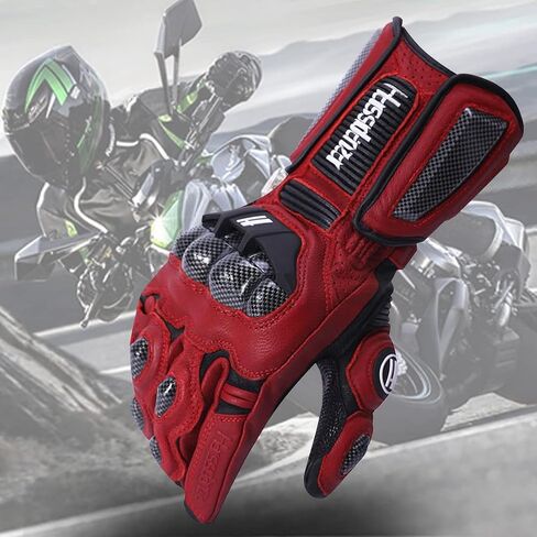 Harssidanzar Leather Motorcycle Gloves for Men and Women,Powersports Carbon Fiber Knuckle Protection Motorbike Gloves KM045 in Saudi Arabia