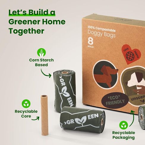 FMP Brands 120 Count 100% Compostable Dog Poop Bags Rolls for Large and Small Dogs, Leak-Proof Thickened Dog Waste Bags for Poop, 100% Plant-Based 8 Refill Rolls, Certified by BPI & OK Compost in Saudi Arabia
