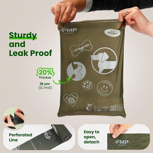 FMP Brands 120 Count 100% Compostable Dog Poop Bags Rolls for Large and Small Dogs, Leak-Proof Thickened Dog Waste Bags for Poop, 100% Plant-Based 8 Refill Rolls, Certified by BPI & OK Compost in Saudi Arabia