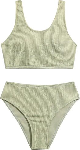 SweatyRocks Girl's Cute Bathing Suits Beach Sports Scoop Neck Wireless Bikini Set High Waisted Two Piece Swimsuit in Saudi Arabia