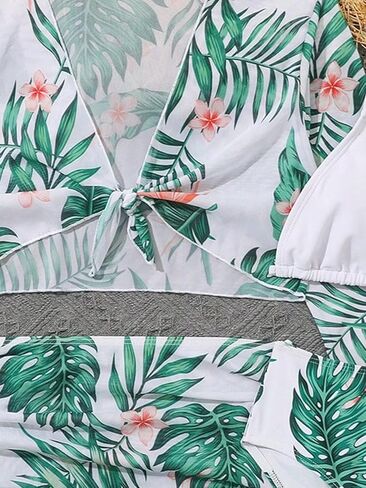 طقم بيكيني استوائي للفتيات من RoseSeek مكون من 4 قطع بوهو هالتر ملابس سباحة لاسلكية مع غطاء للسباحة in Kuwait