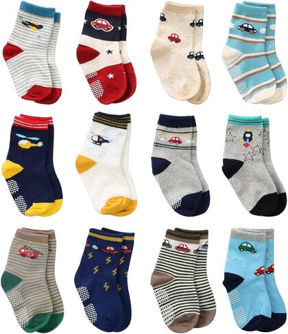 12 Pairs Toddler Boy Socks Grip Socks Baby Boy Cotton Socks Non Slip, Infant Newborn Socks Boy Anti Skid Socks for Kids Boys in Saudi Arabia