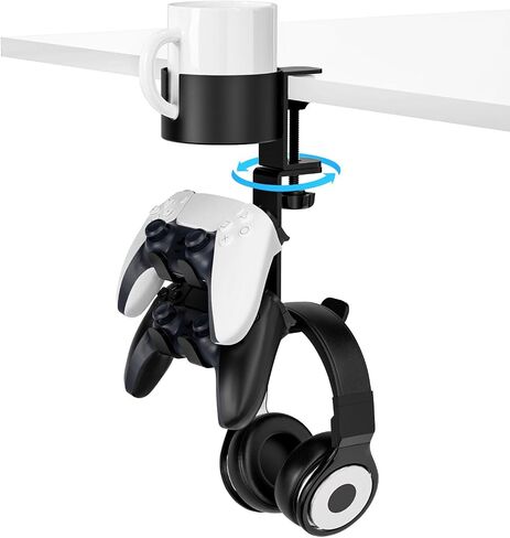 MoKo Desk Controller Holder with Headphone Hanger - 3 in 1 Rotating Desk Cup Organizer Gaming Accessories Stand Desk Clamp Mount Controller Stand for Xbox One/360, PS5, PS4, Switch, Steam, Black in Saudi Arabia