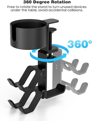 MoKo Desk Controller Holder with Headphone Hanger - 3 in 1 Rotating Desk Cup Organizer Gaming Accessories Stand Desk Clamp Mount Controller Stand for Xbox One/360, PS5, PS4, Switch, Steam, Black in Saudi Arabia