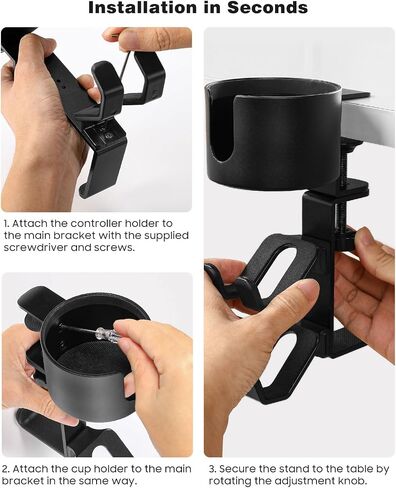 MoKo Desk Controller Holder with Headphone Hanger - 3 in 1 Rotating Desk Cup Organizer Gaming Accessories Stand Desk Clamp Mount Controller Stand for Xbox One/360, PS5, PS4, Switch, Steam, Black in Saudi Arabia