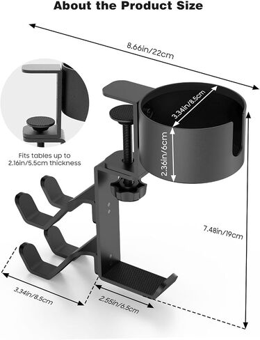 MoKo Desk Controller Holder with Headphone Hanger - 3 in 1 Rotating Desk Cup Organizer Gaming Accessories Stand Desk Clamp Mount Controller Stand for Xbox One/360, PS5, PS4, Switch, Steam, Black in Saudi Arabia