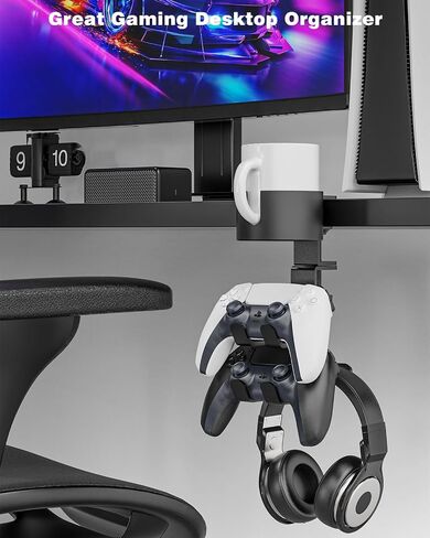 MoKo Desk Controller Holder with Headphone Hanger - 3 in 1 Rotating Desk Cup Organizer Gaming Accessories Stand Desk Clamp Mount Controller Stand for Xbox One/360, PS5, PS4, Switch, Steam, Black in Saudi Arabia