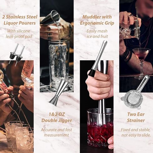 Cocktail Shaker Set with Stand Mixology Bartender Kit|Bar Tool for Drink Mixing, Cocktail Shaker Bar Accessories for Home Bar Set, Perfect for Apartment Essentials and House Warming Gifts New Home in Saudi Arabia