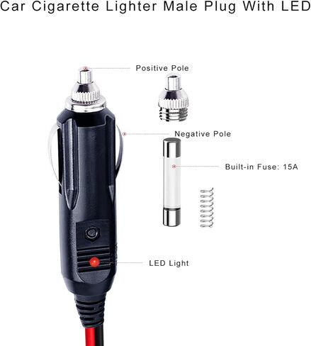 KUNCAN 26FT سلك تمديد ولاعة السجائر - 26 قدم 12V / 24V ذكر التوصيل إلى محول المقبس الإناث 14AWG كابل تمديد الثقيلة مع ضوء LED 15A الصمامات الطاقة التلقائية لمضخة إطارات السيارة، ضاغط الهواء in Saudi Arabia