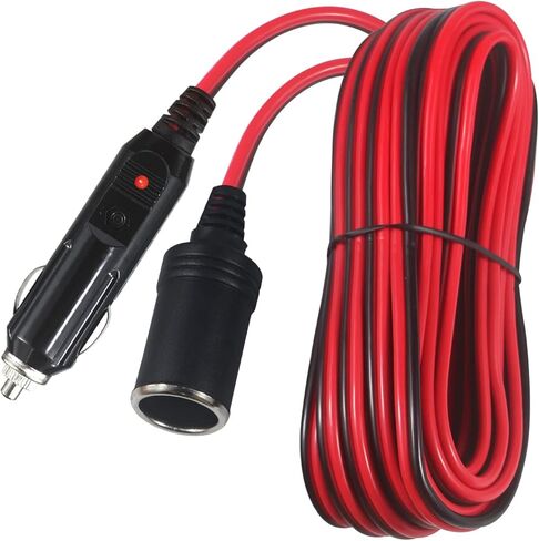 KUNCAN 26FT سلك تمديد ولاعة السجائر - 26 قدم 12V / 24V ذكر التوصيل إلى محول المقبس الإناث 14AWG كابل تمديد الثقيلة مع ضوء LED 15A الصمامات الطاقة التلقائية لمضخة إطارات السيارة، ضاغط الهواء in Saudi Arabia